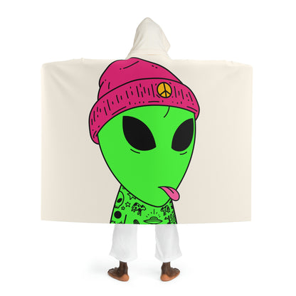 Pink Tongue Peace Hat Alien Tattoos UFO Space Extraterrestrial Visitor Hooded Sherpa Fleece Blanket