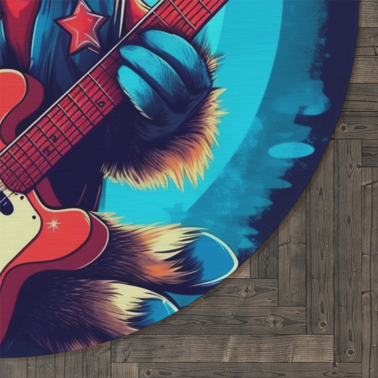 Rock Star Raccoon - Animal Musician Playing Guitar Round Rug