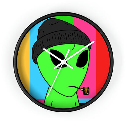 Pipe Smoking Green Alien Black Beanie Wall clock