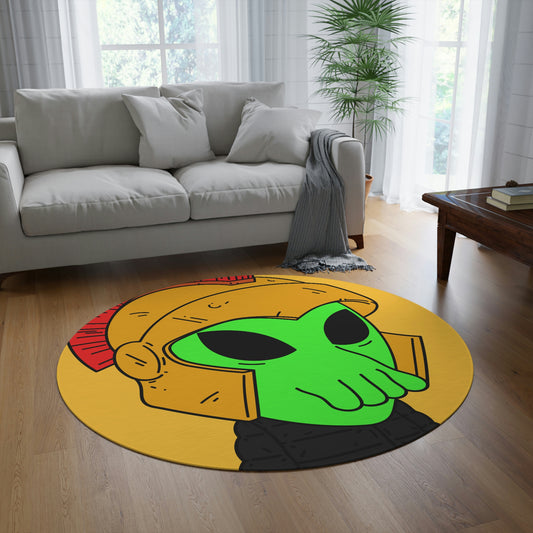 Green Spartan Helmet Alien Squid Mouth Visitor Round Rug - Visitor751