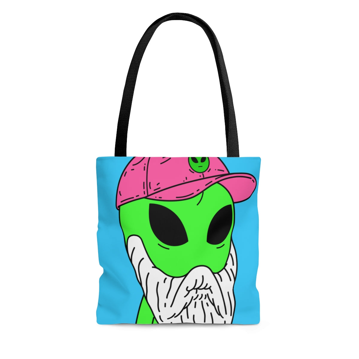 Bearded Green Visitor Pink Alien Hat Cartoon Comic AOP Tote Bag