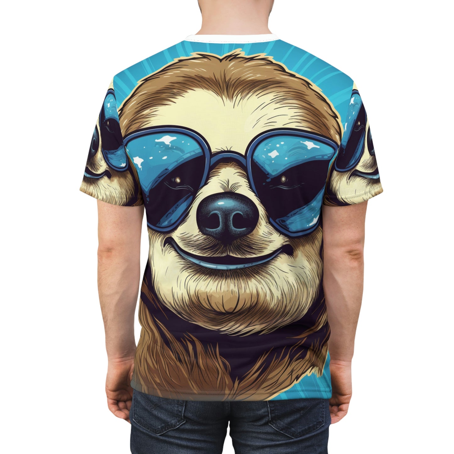 Retro Space Sloth Animal Design Unisex Cut & Sew Tee (AOP)