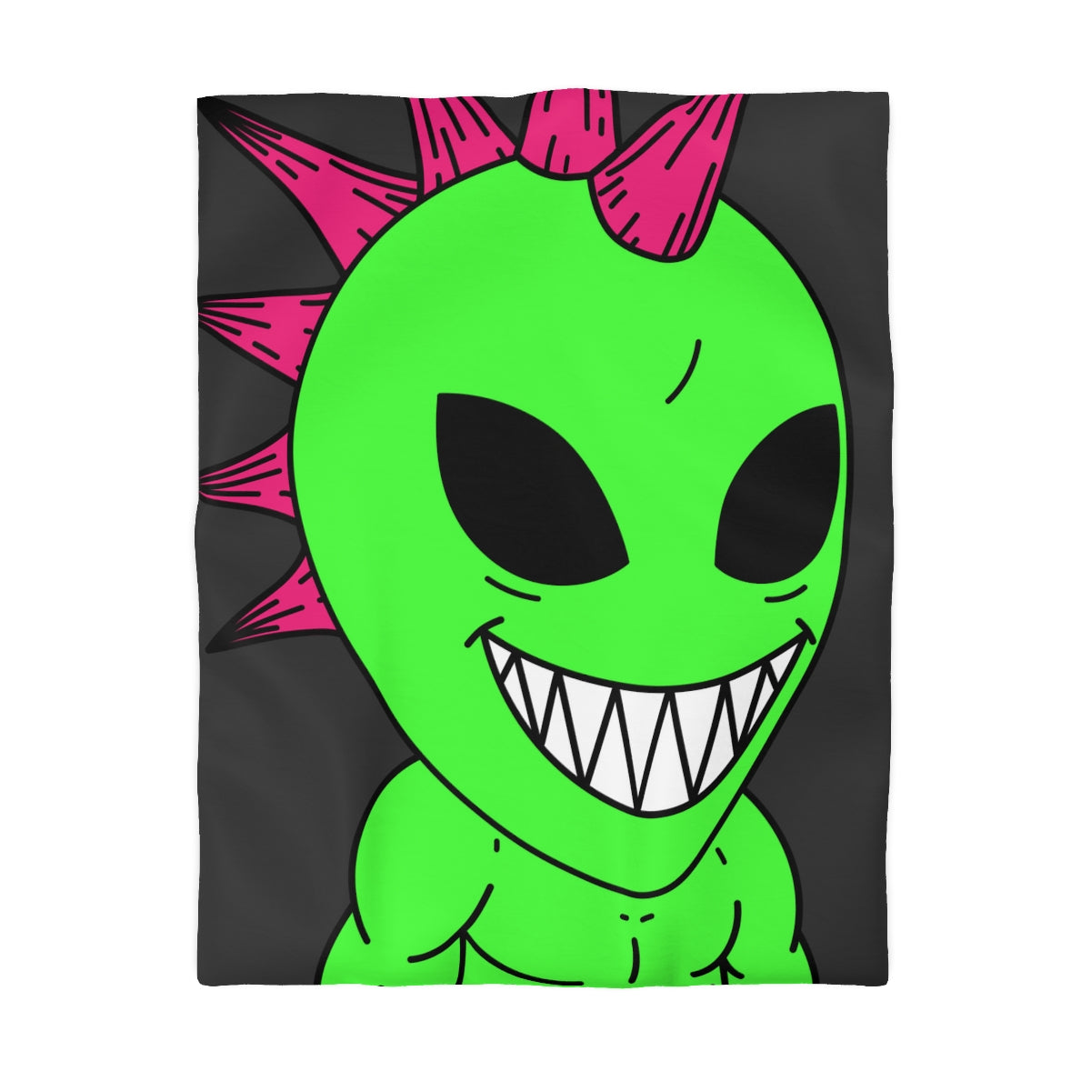 Spiked Pink Hair Muscle Big Smile Green Alien Visitor Microfiber Duvet Cover