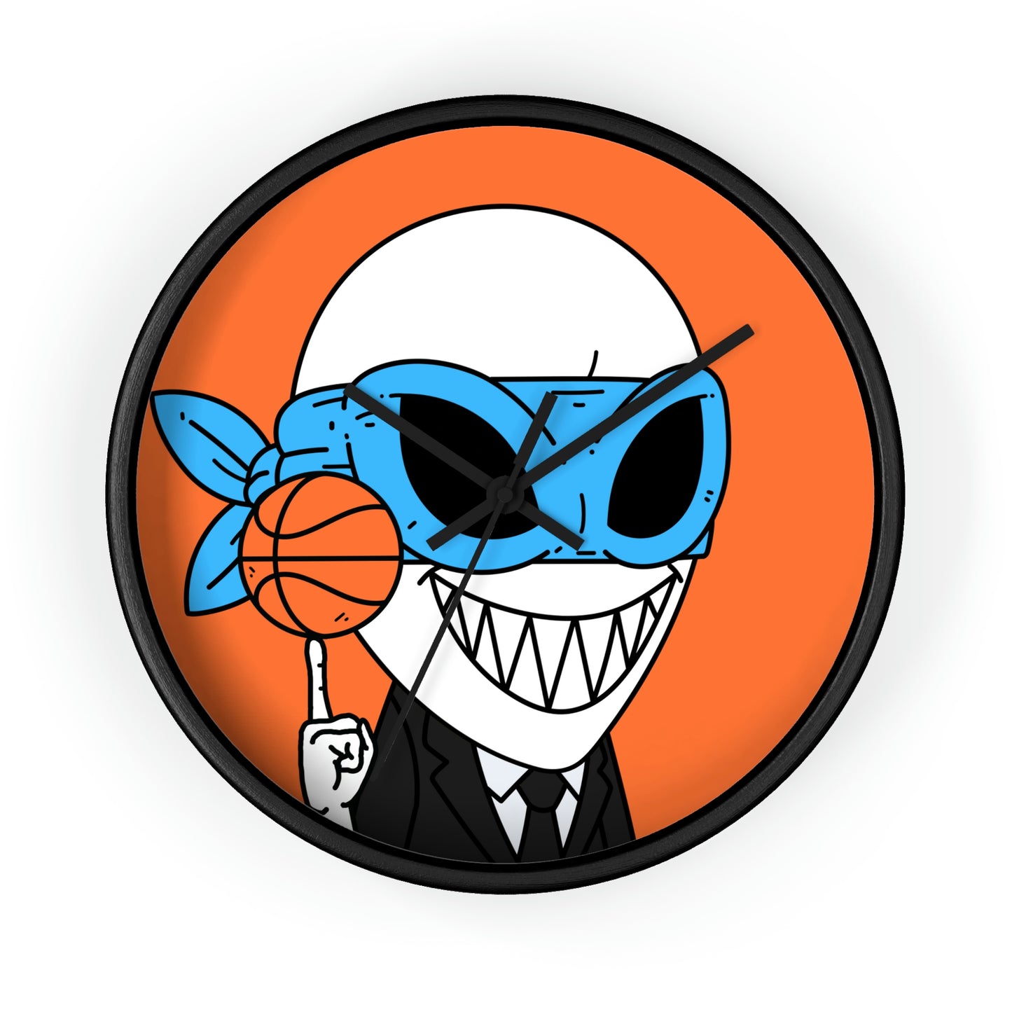 Alien BBall Sport Ninja Mask Orange Basketball Wall clock