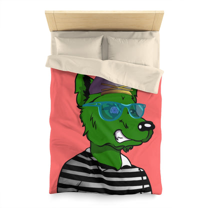 Cyborg Wolf Green Fur Striped Shirt Gold Sailor Hat Blue Glasses Microfiber Duvet Cover