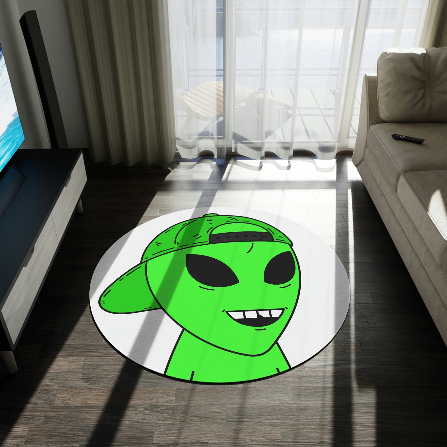 The Green Alien Visitor with Hat Round Rug - Visitor751