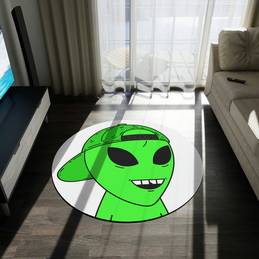 The Green Alien Visitor with Hat Round Rug - Visitor751