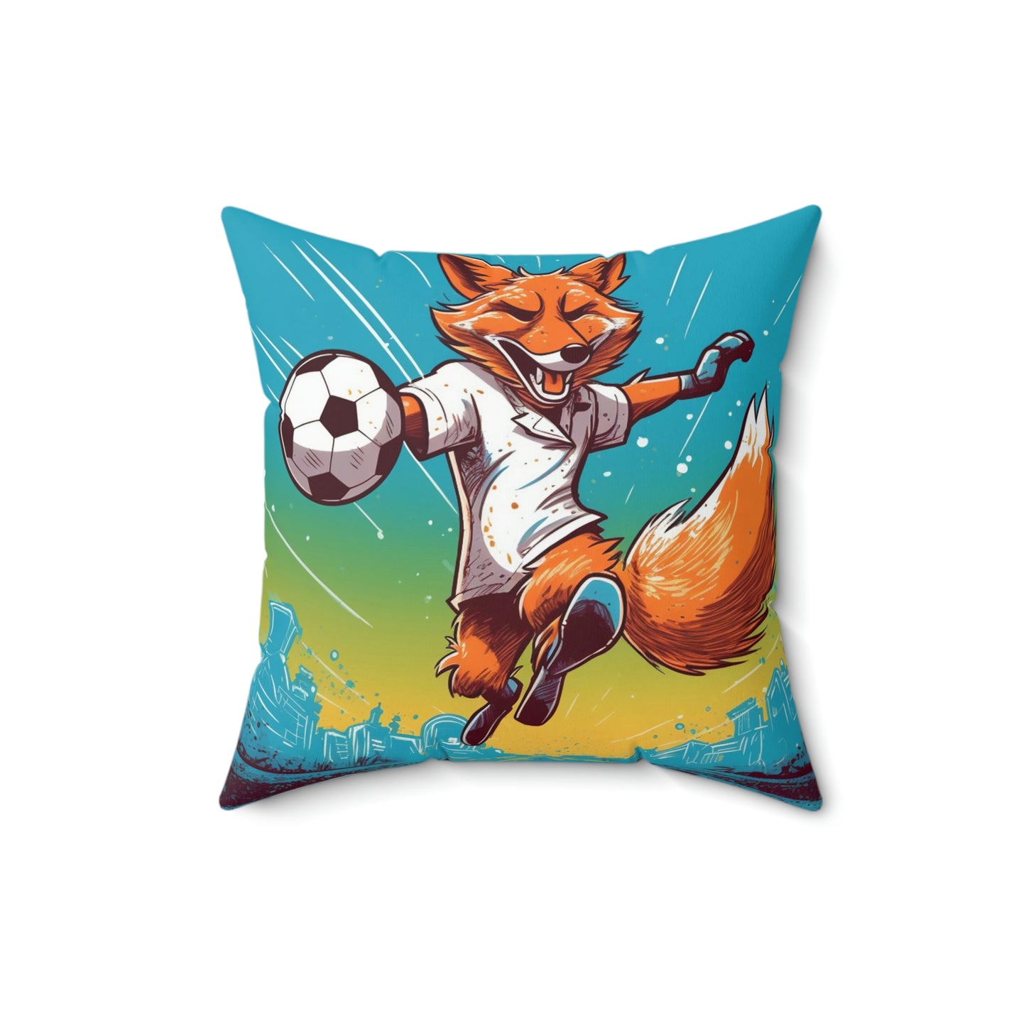 Fox Soccer Athletic Sport Anime Graphic Spun Polyester Square Pillow