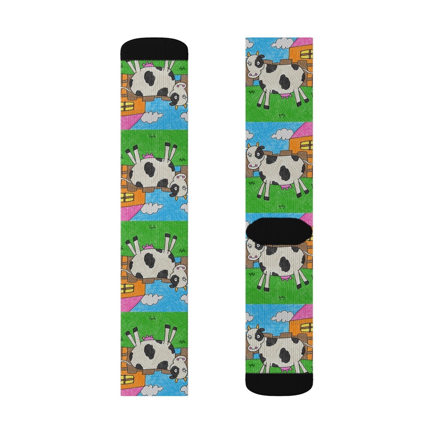 Cow Moo Farm Barn Animal Character Sublimation Socks