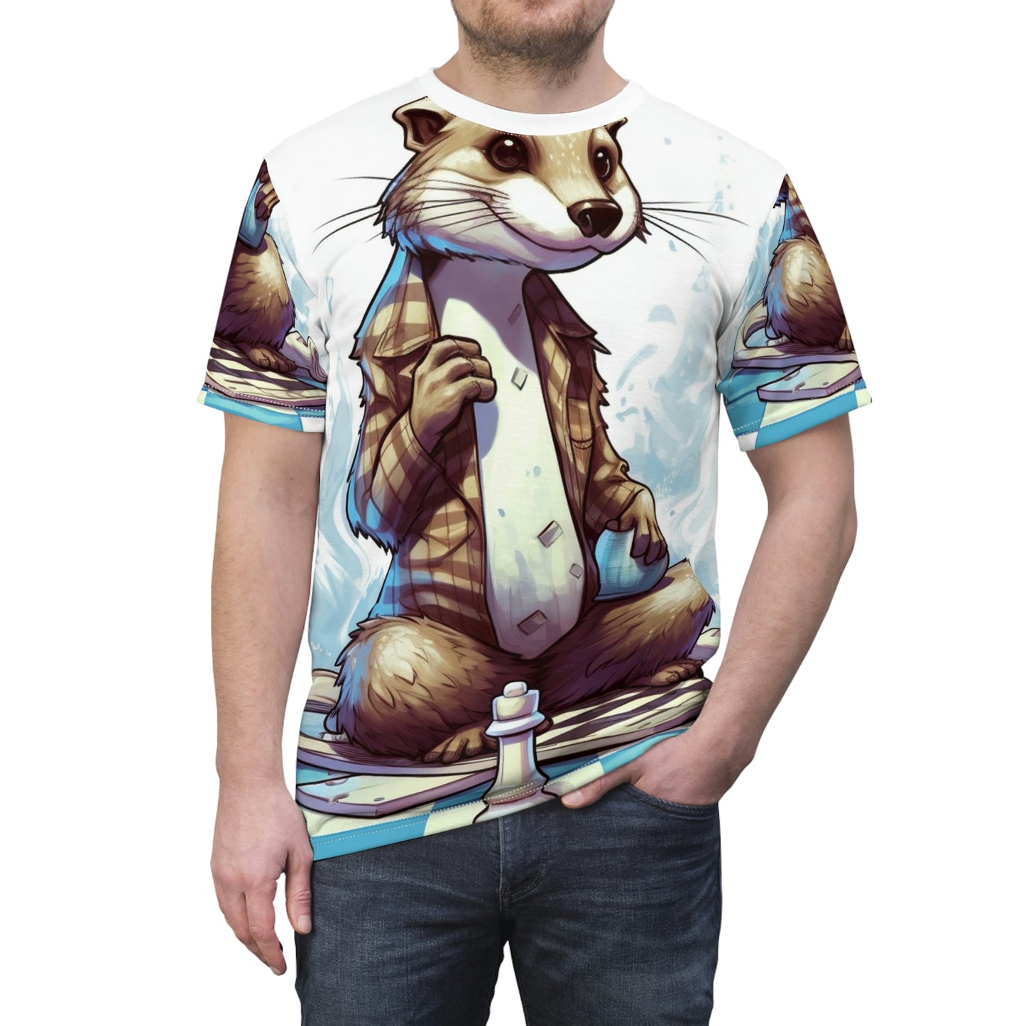 Otter Chess Game Grand Master Player グラフィック ユニセックス カットソー Tシャツ (AOP) 