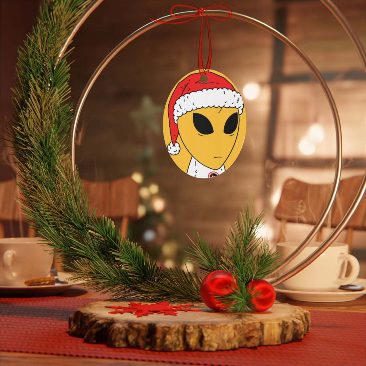 Alien Santa Space Character Holiday Winter Season Metal Ornaments