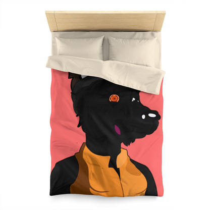 The Cyborg Wolve Orange Puffy Jacket Bucket Hat Microfiber Duvet Cover