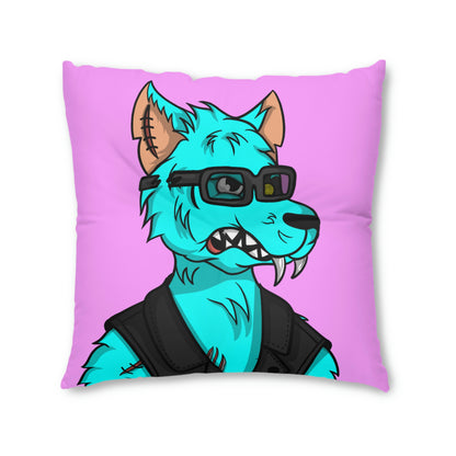 Wolve Aqua Water Blue Wolf Cyborg Tufted Floor Pillow, Square