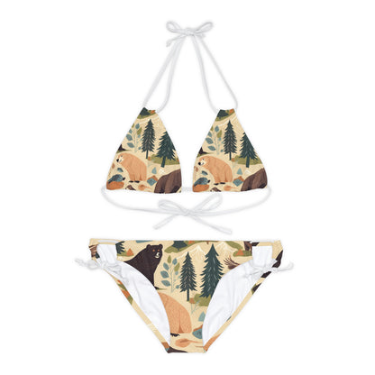 U.S. Wilderness Inspired: Grizzly Bears, Animals Pattern Strappy Bikini Set (AOP)