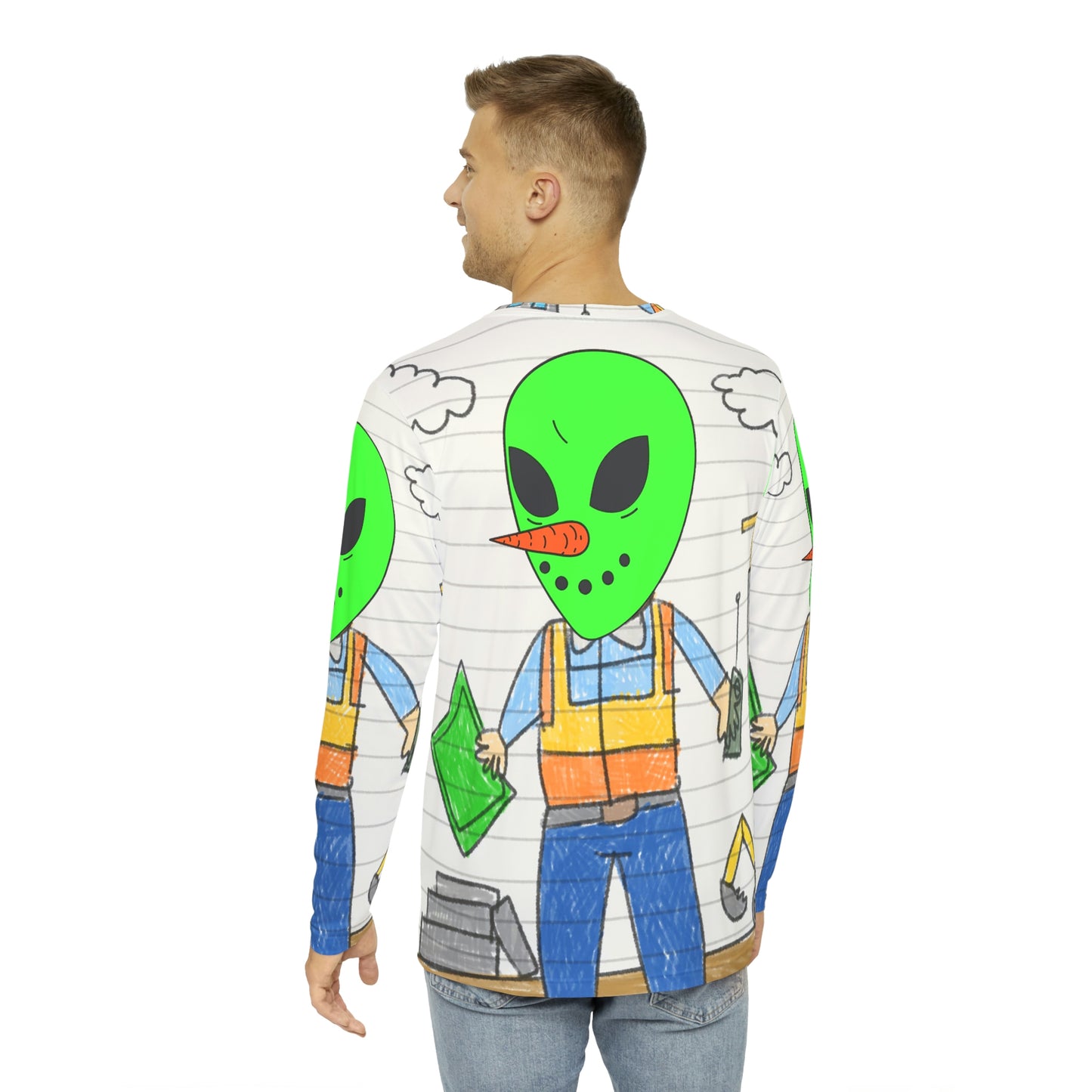 Construction Builder Building Alien Veggie Visi Vegetable Visitor Men's Long Sleeve AOP Shirt