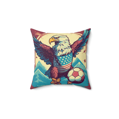 American Bald Eagle Soccer Athletic Team USA Graphic Spun Polyester Square Pillow