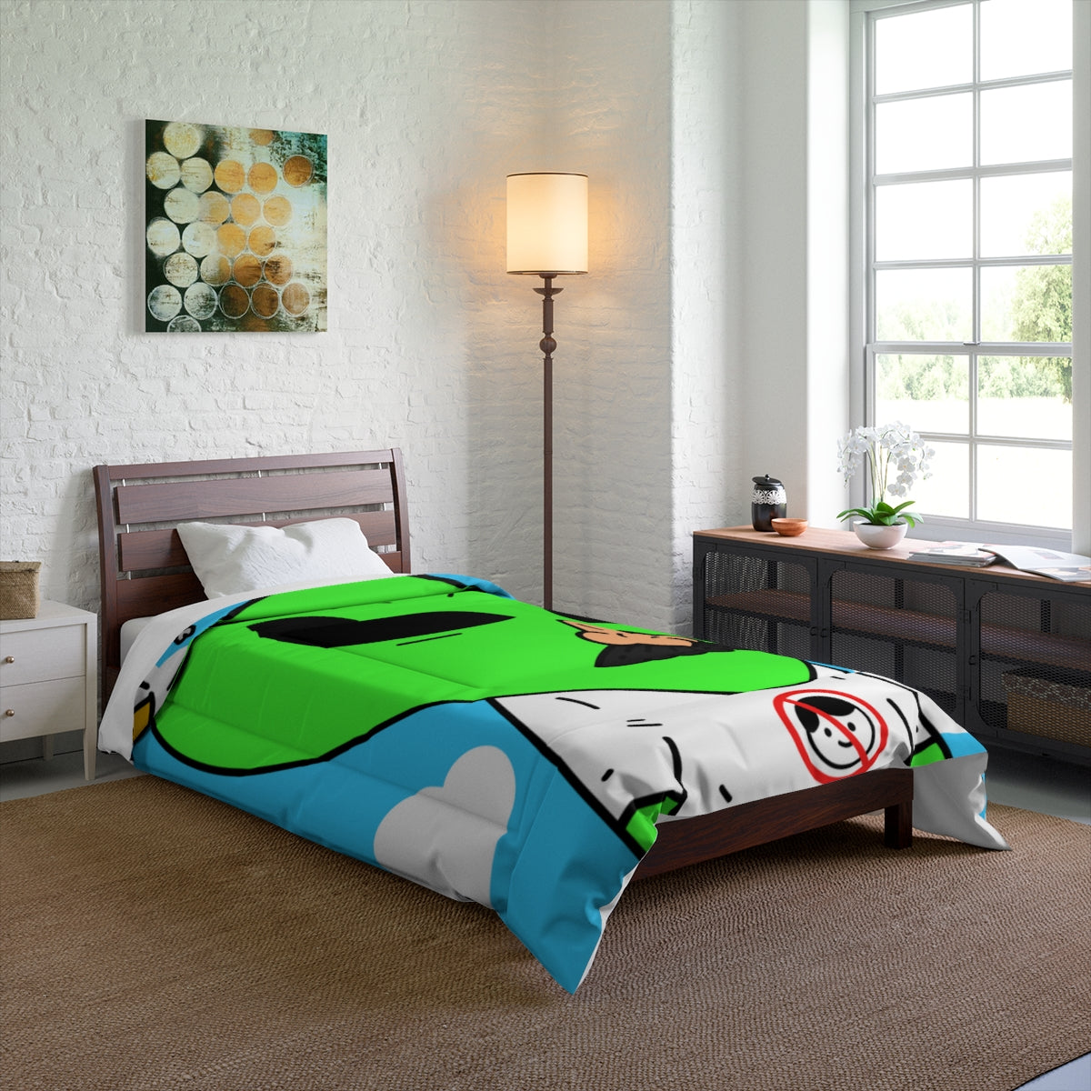 Alien Green Star Head Fake Nose Mustache Imposter Anti Human Visitor Bed Comforter