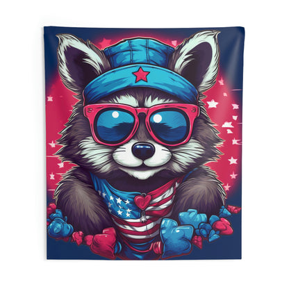 Cute Furry Raccoon Animal USA Flag Style Indoor Wall Tapestries