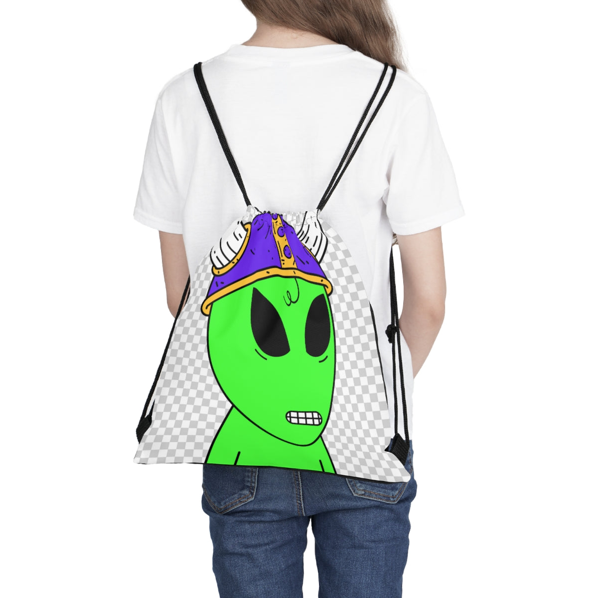 Purple Viking Helmet Digital Teeth Alien Visitor Outdoor Drawstring Bag