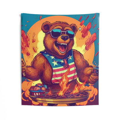 Grill Like a Patriot: Celebrate 4th of July with Patriotic Bear's Culinary Chef Indoor Wall Tapestries