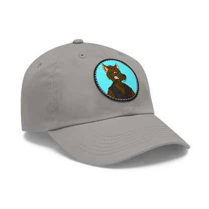 Biker Wolf Dad Hat with Leather Patch (Round)