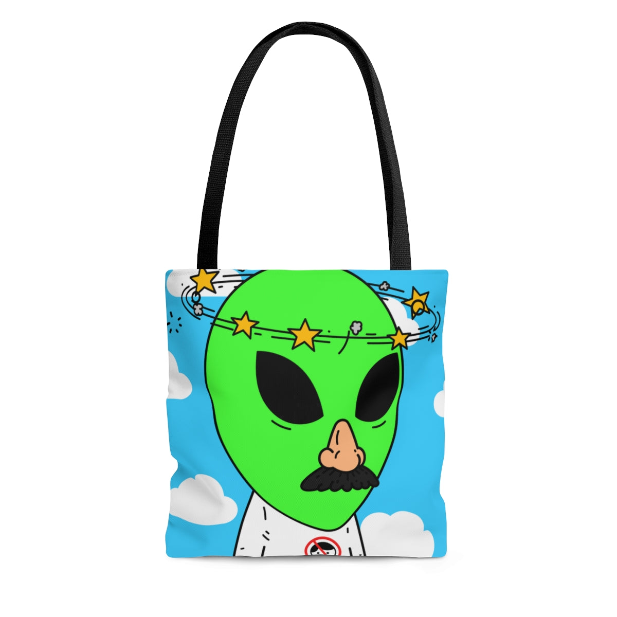 Alien Green Star Head Fake Nose Mustache Imposter Anti Human Visitor AOP Tote Bag