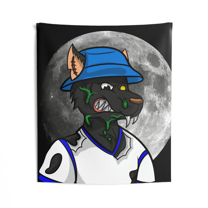 Black Wolf Full Moon Cyborg Werewolve Indoor Wall Tapestries