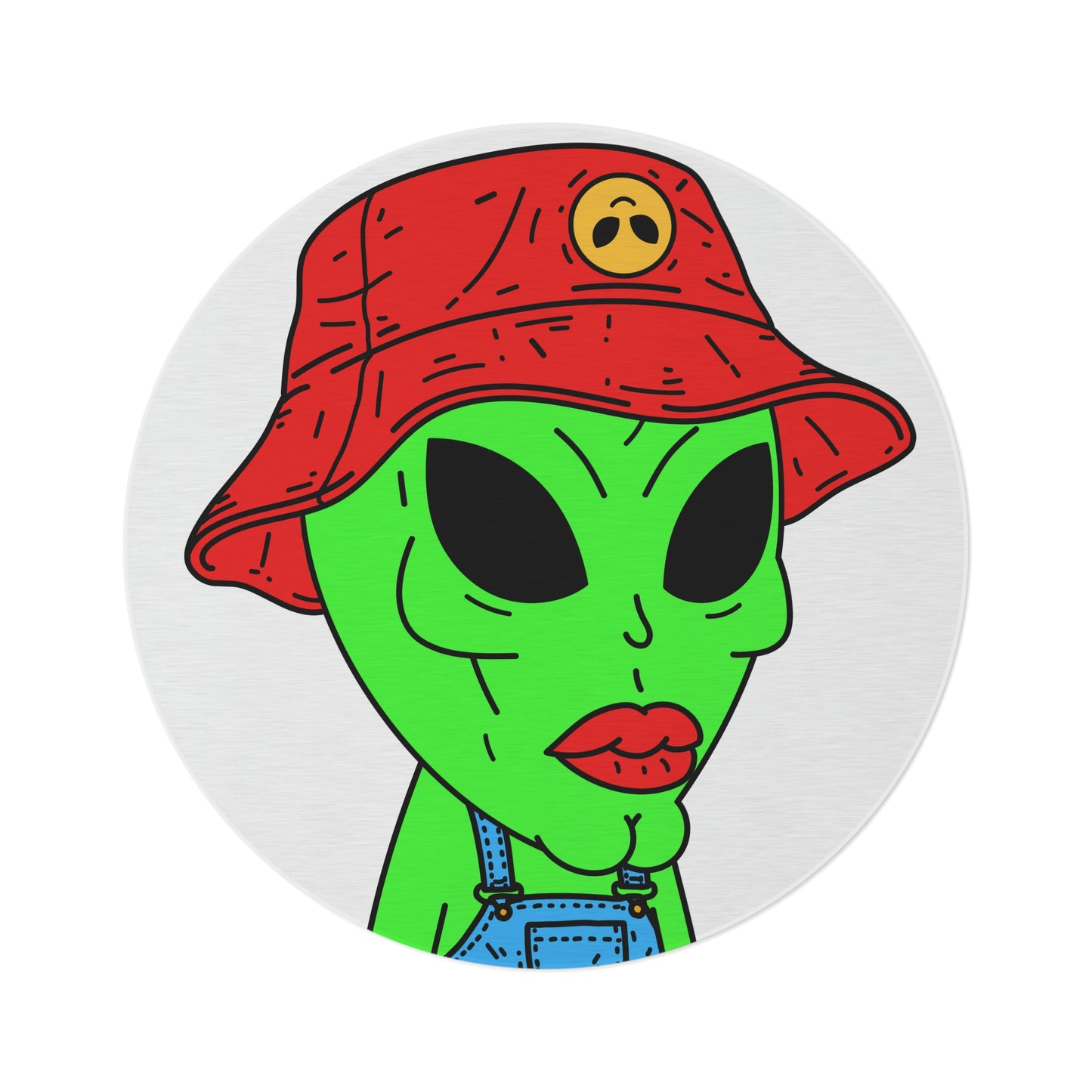Old Green Alien Strong Chin Red Visi Hat Farmer Trouser Visitor Round Rug - Visitor751