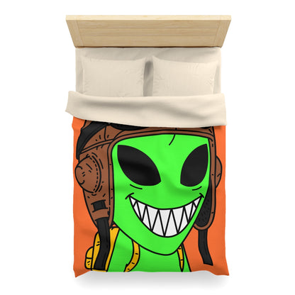 Aviator Flying Cap Green Alien Visitor Big Smile Teeth Yellow Backpack Microfiber Duvet Cover