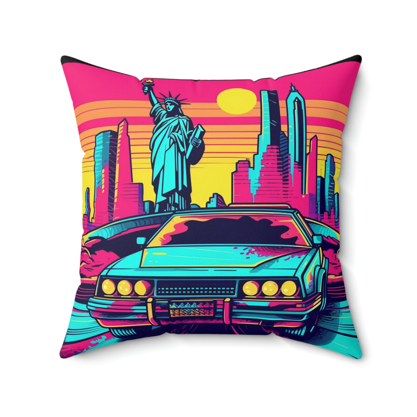 Statue of Liberty USA Car Drive Graphic Spun Polyester Square Pillow