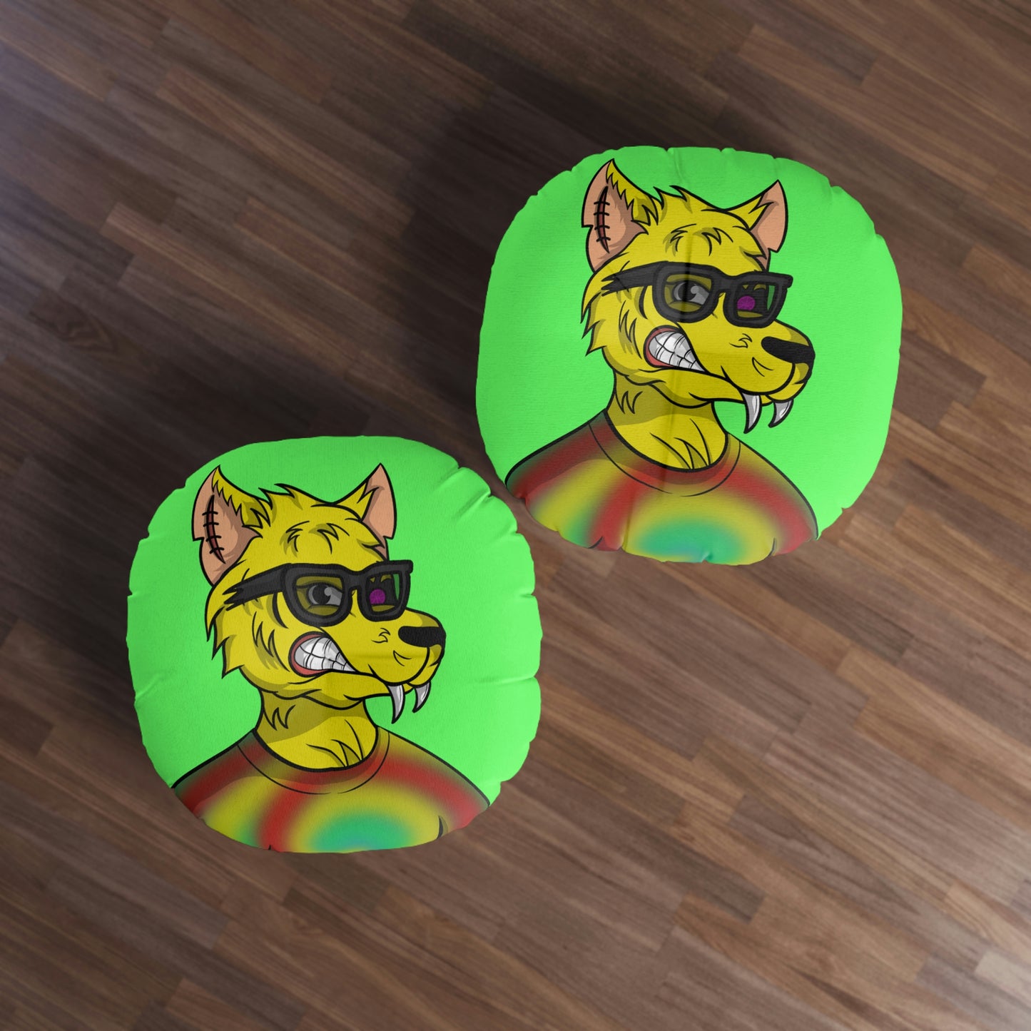 Wolve Cyborg Tie Dye Wolf Shirt Yellow Fur Cool Sun Glasses Tufted Floor Pillow, Round