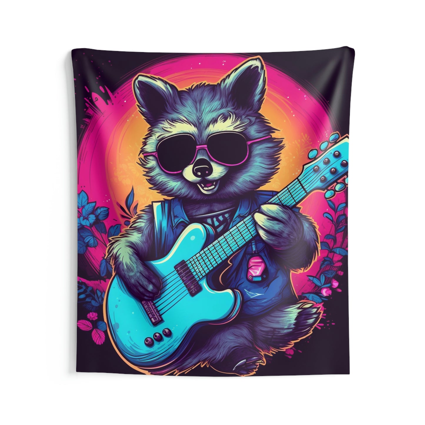 Raccoon Musician Art - Rock Star Guitarist Furry Animal Indoor Wall Tapestries