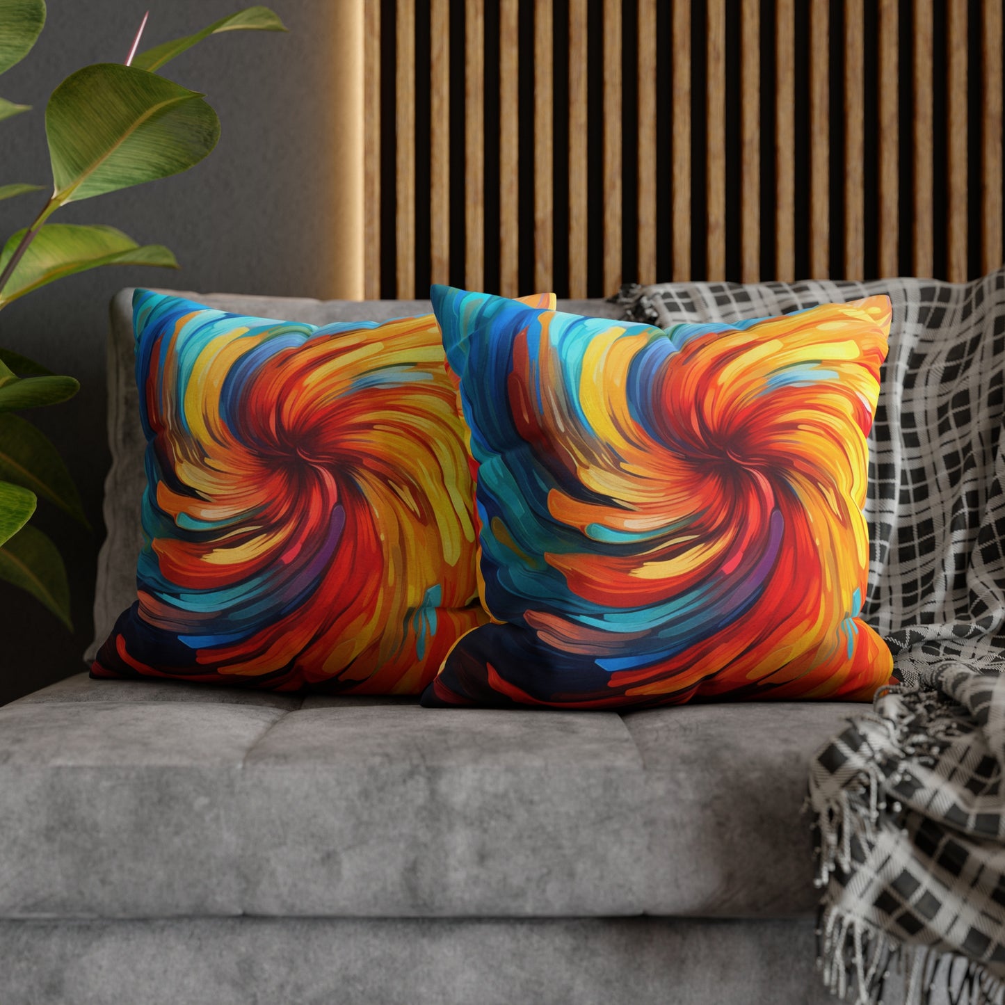 Vibrant Swirling Abstract Art - Unique and Colorful Spun Polyester Square Pillow Case