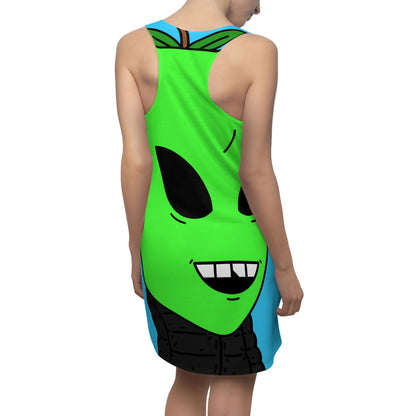 Green Apple Chipped tooth Visitor Smiling Women's Cut & Sew Racerback Dress (AOP)