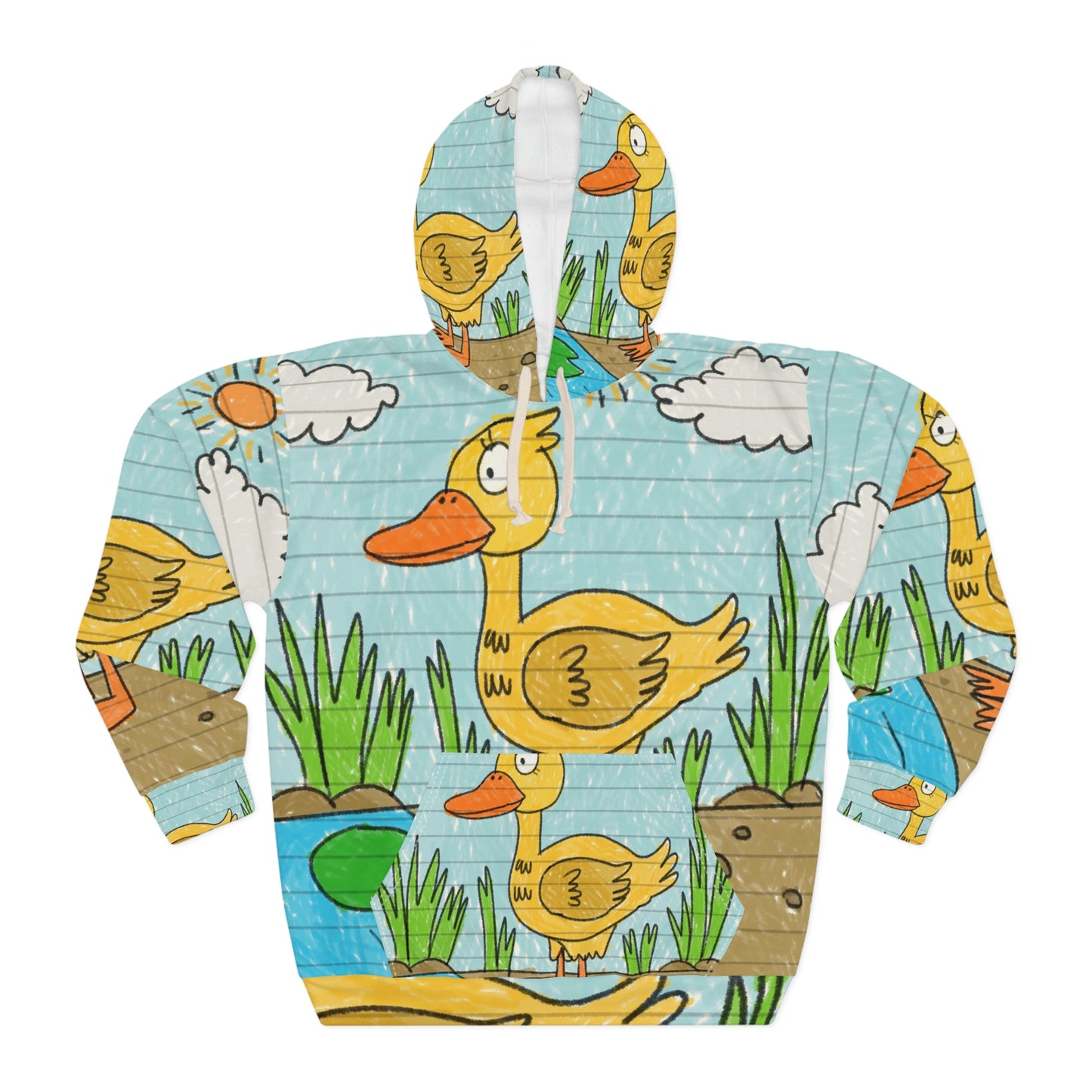 Yellow Duck Bird Pond AOP Unisex Pullover Hoodie