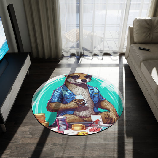 Otter Poker Player Champ Card Holder Graphic Round Rug