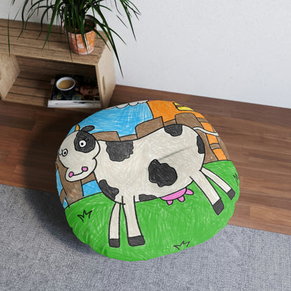 Cojín de suelo con diseño de animales de granero de vaca Moo, redondo 