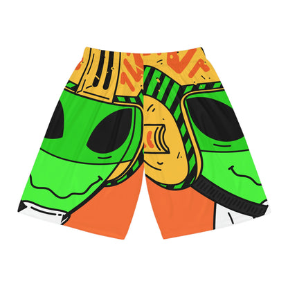 Alien Green Sporty Basketball Shorts (AOP)