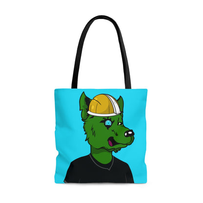 Cyborg Wolve Green Fur Black T Shirt Gold Miner Mining Mine Helmet Blue Bionic Eye AOP Tote Bag