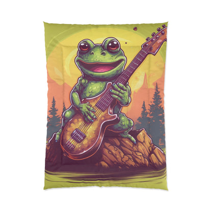 Classic Frog ontop a log Style Guitar Playing Musician Comforter