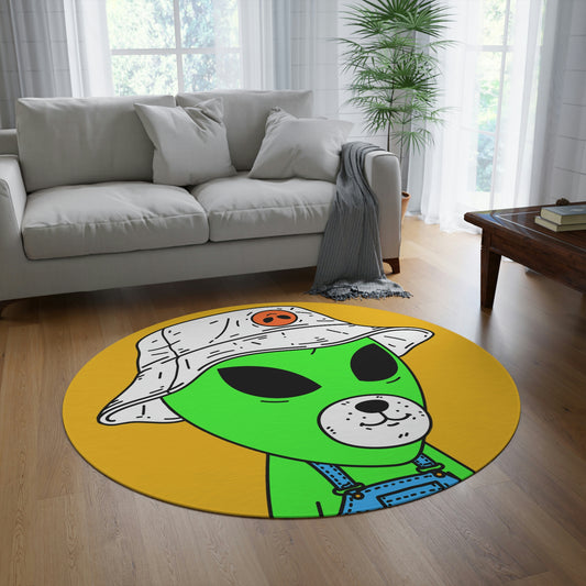 Green Dog Face Visitor Alien Hat Farmer Trousers Round Rug - Visitor751