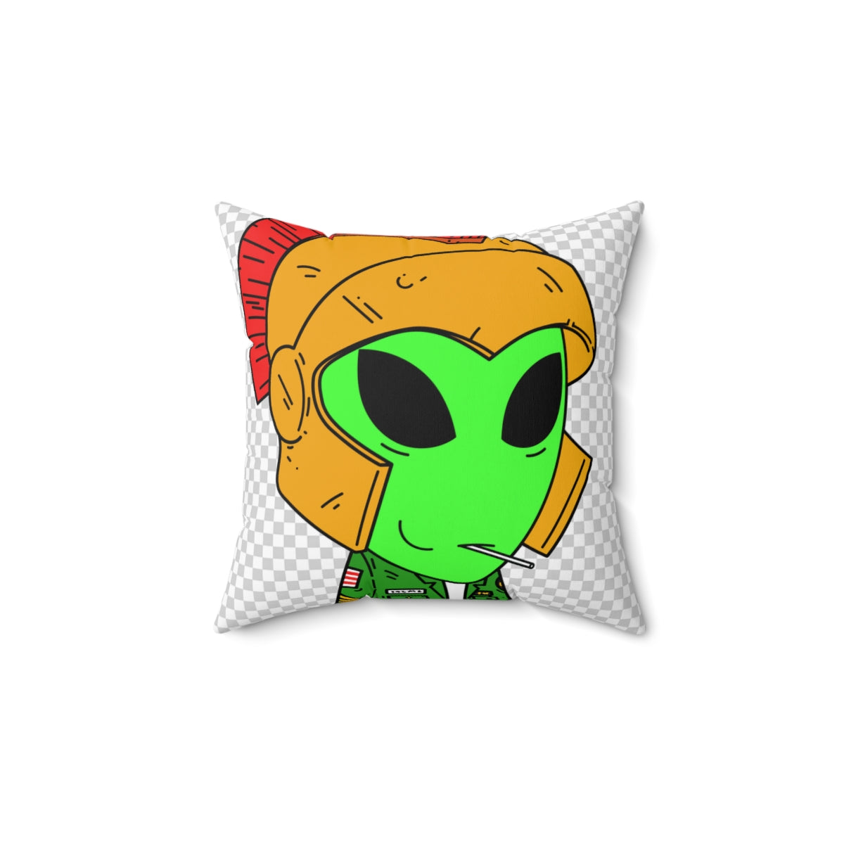 Spartan Helmet Military Jacket Lolipop Mouth Green Alien Visitor Spun Polyester Square Pillow