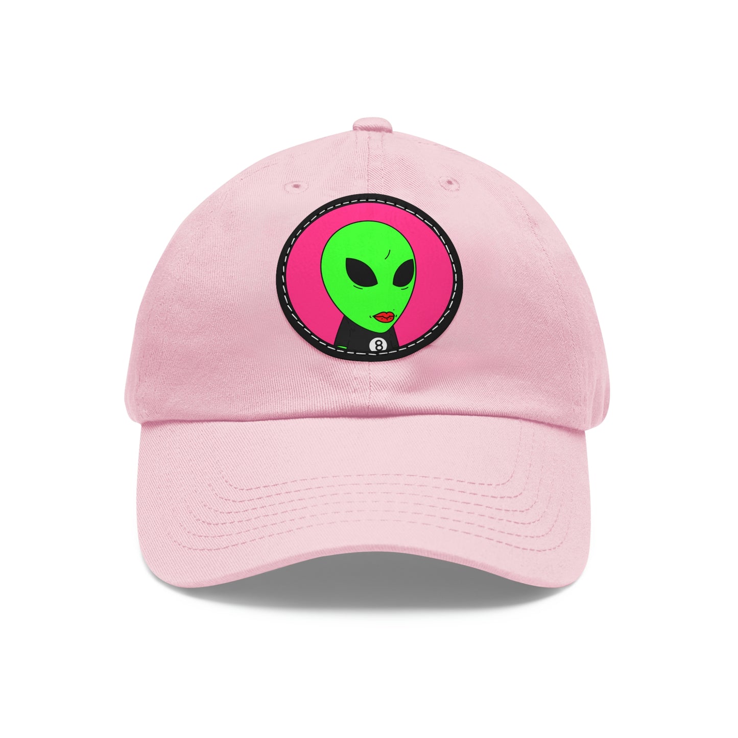 8 Ball Green Alien Lipstick Dad Hat with Leather Patch (Round)