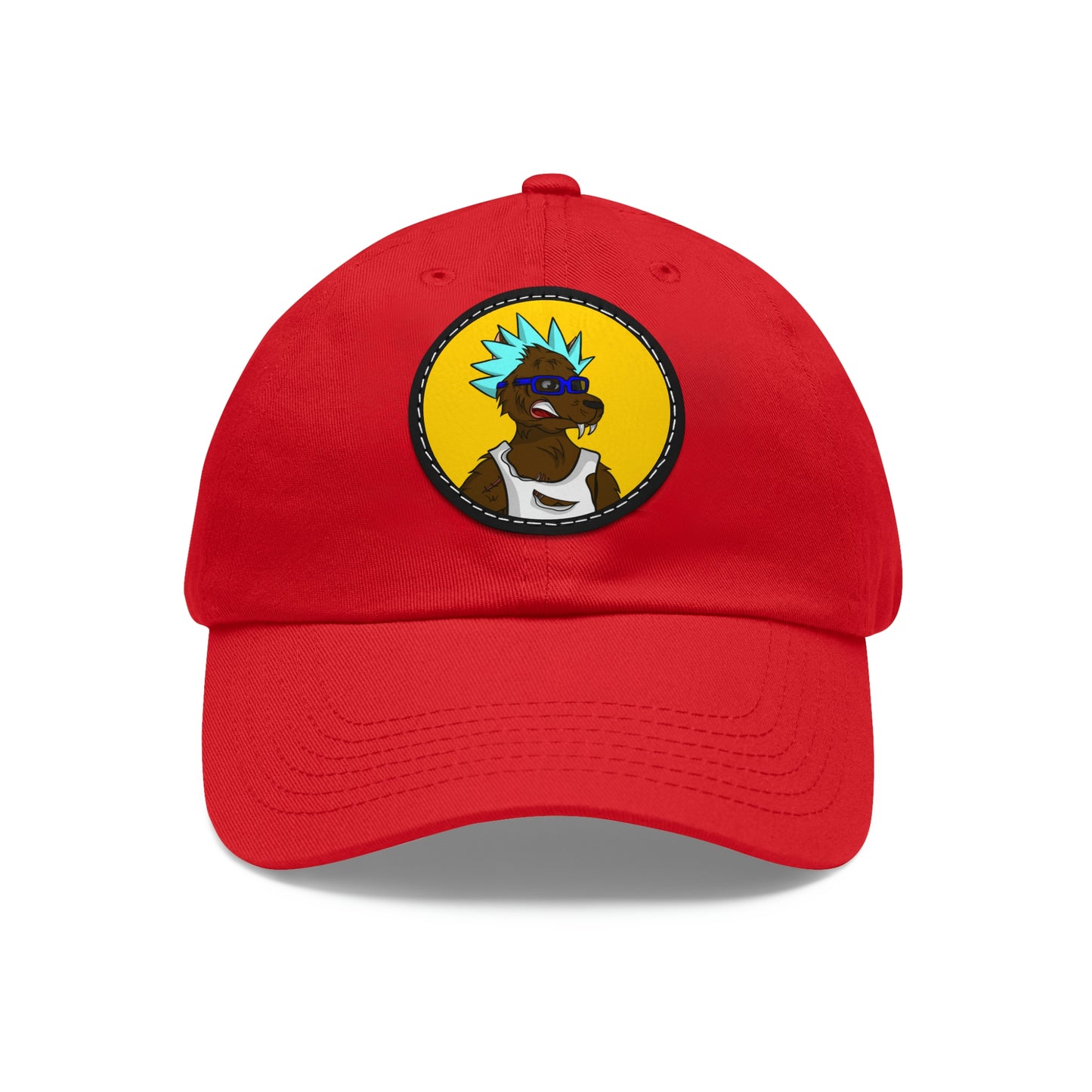 Spiky Blue Hair Cartoon Werewolve Wolf Dad Hat with Leather Patch (Round)