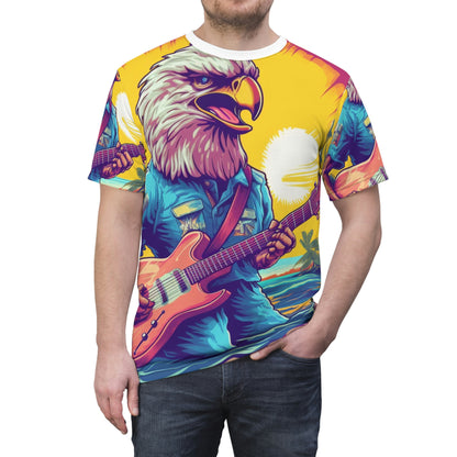 American Rock Star: Bald Eagle with Guitar Graphic Unisex Cut & Sew Tee (AOP)