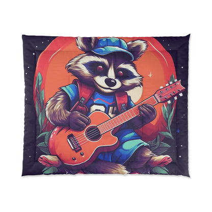 Acoustic Guitar Raccoon - Furry Animal Musician Decor Comforter