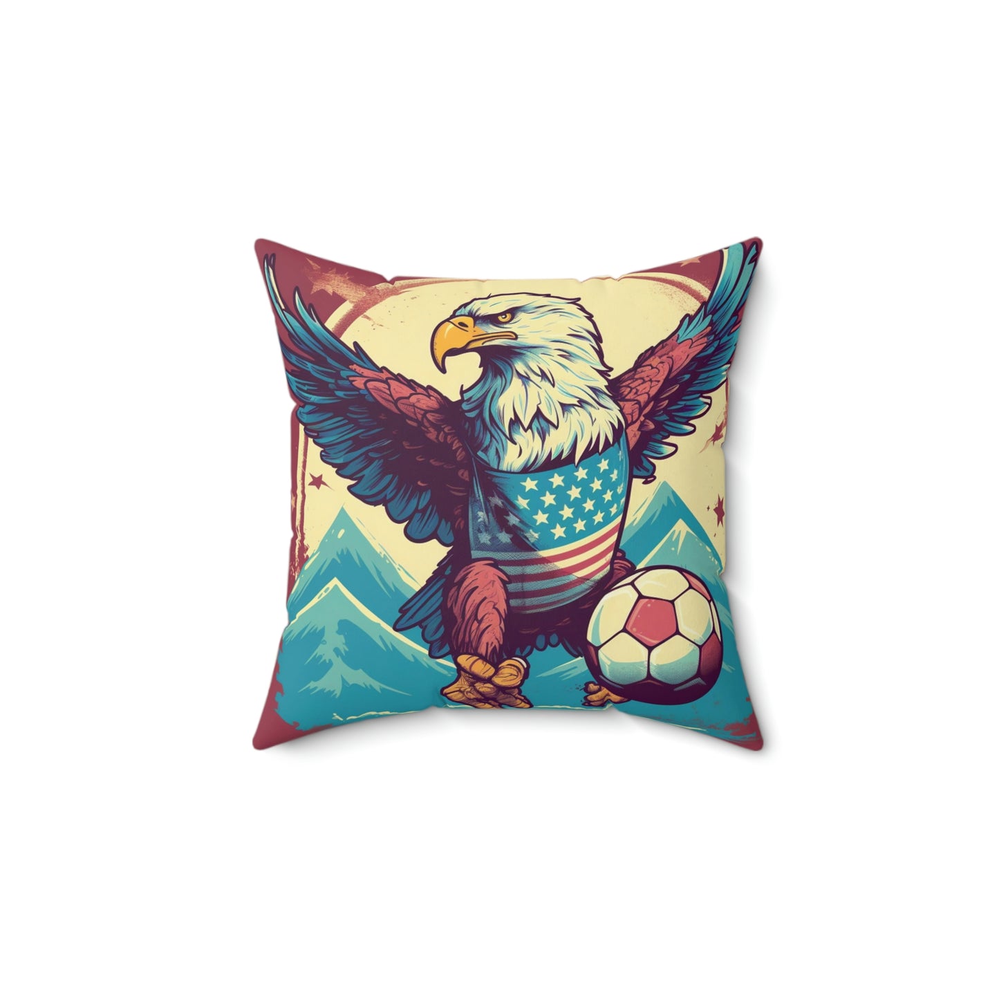 American Bald Eagle Soccer Athletic Team USA Graphic Spun Polyester Square Pillow