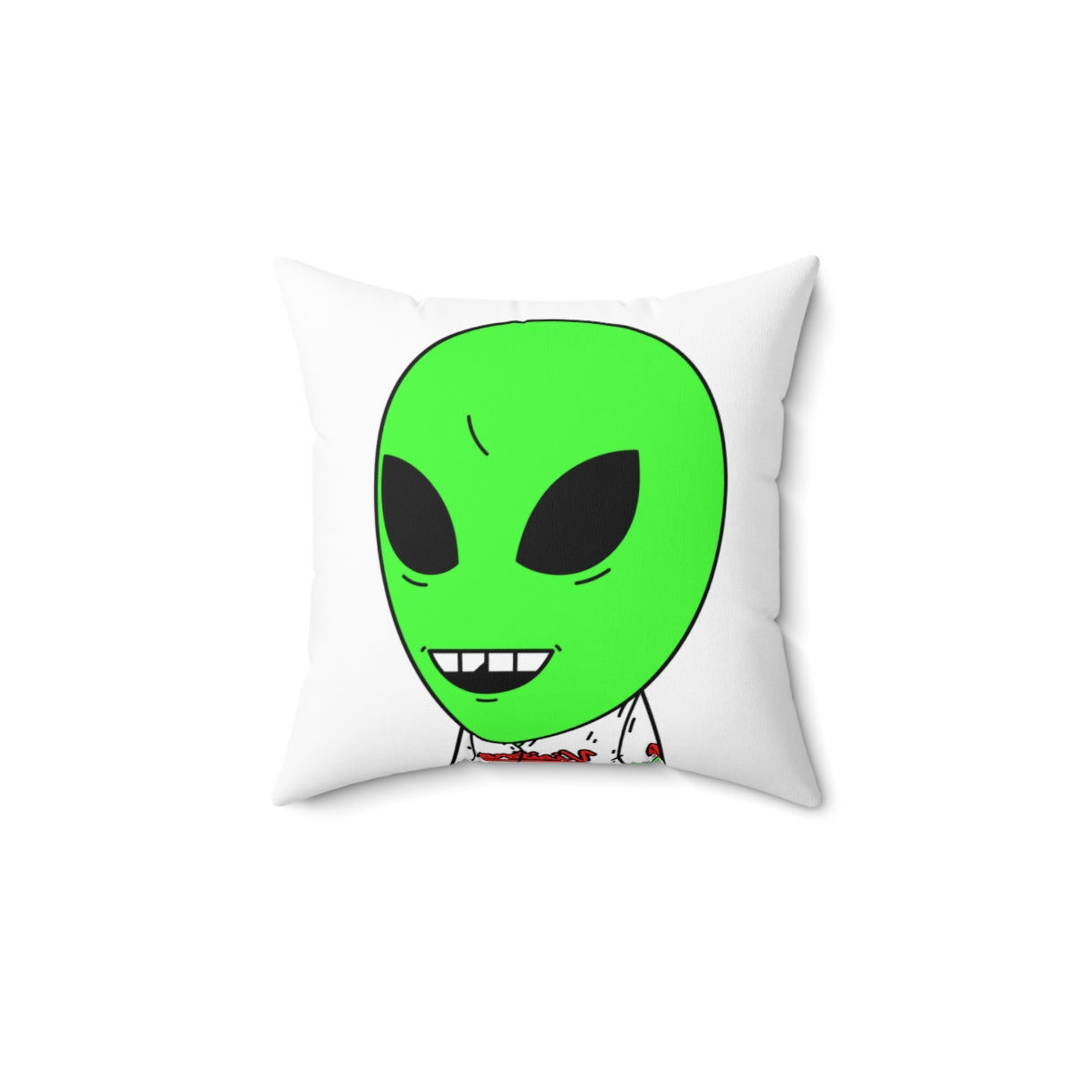 Visi Jersey Chipped Tooth Large Smile Face Green Alien Visitor Spun Polyester Square Pillow