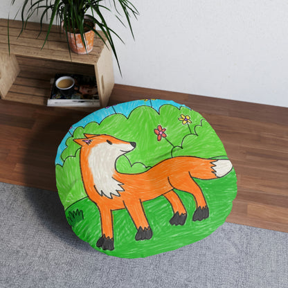 Fox Woodland Animal Foxy Tufted Floor Pillow, Round