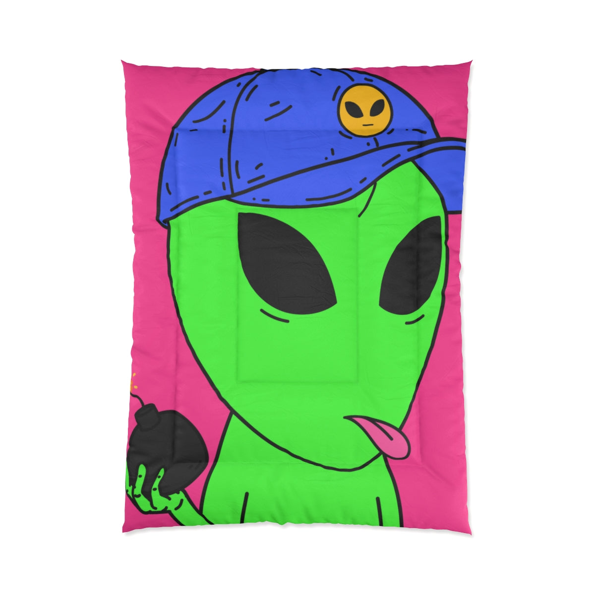 Green Alien Bomb Wield Hand Blue Visi Hat Visitor Bed Comforter